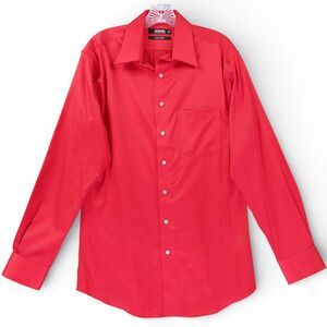 Murano Mens Dress Shirt 15.5 34 Red Liquid Cotton Button Front Long Sleeve Clean